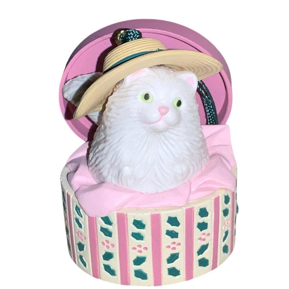 Avon Christmas Dress-up Ornament Kitty Cat in Hat Box